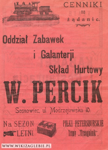 Plik:Reklama 1913 Sosnowiec Sklep zabawki Percik.jpg