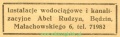 Reklama 1937 Będzin Instalacje Wodociagowe i Kanalizacyjne Abel Rudzyn 01.jpg