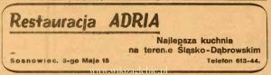Reklama 1945 Sosnowiec Restauracja Adria 01.JPG