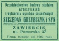 Reklama 1937 Zawiercie Przedsiębiorstwo Budowy Studzien Artezyjskich i Wytwórnia Wyrobów Cementowych Szczepan Grzybczyk i Syn 01.jpg