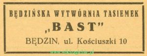 Reklama 1937 Będzin Będzińska Wytwórnia Tasiemek Bast 01.jpg