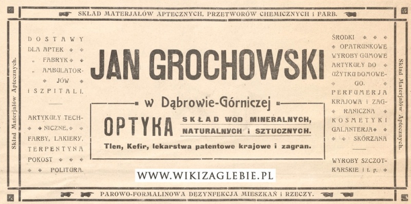 Plik:Reklama 1913 Dąbrowa Górnicza Sklep apteka Grochowski.jpg