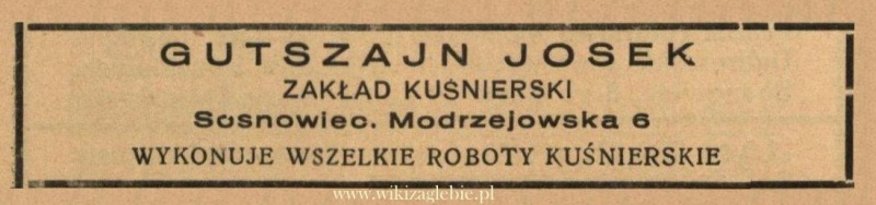 Plik:Reklama 1938 Sosnowiec Zakład Kuśnierski Josek Gutszajn 01.jpg