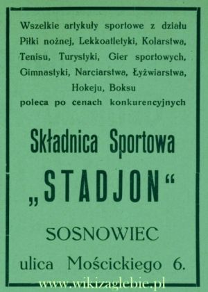 Reklama 1934 Sosnowiec Składnica Sportowa Stadjon 01.jpg