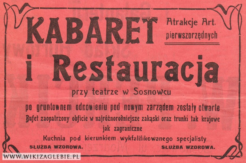 Plik:Reklama 1913 Sosnowiec Kabaret i Restauracja przy Teatrze.jpg