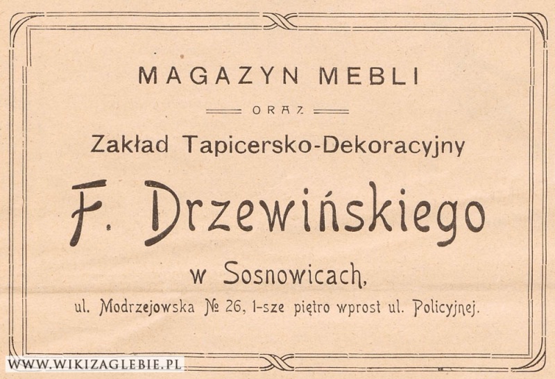 Plik:Reklama 1913 Sosnowiec Magazyn mebli Dzewiński.jpg