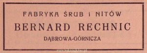 Reklama 1938 Dąbrowa Górnicza Fabryka Śrub i Nitów Bernard Rechnic 01.jpg