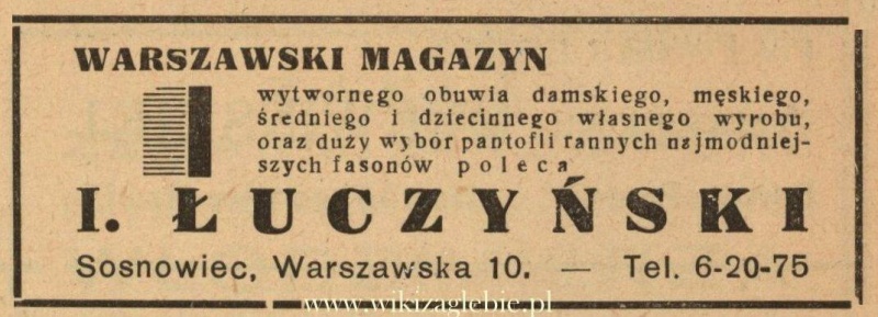 Plik:Reklama 1938 Sosnowiec Warszawski Magazyn Obuwia I. Łuszczyński 01.jpg