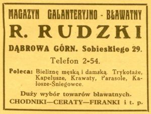 Reklama 1931 Dąbrowa Górnicza Magazyn Galanteryjno-Bławatny R. Rudzki 01.jpg