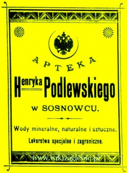 Plik:Reklama 1898 Sosnowiec Apteka Henryk Podlewski (01).jpg