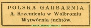 Reklama 1937 Wolbrom Polska Garbarnia A. Krzemień 01.jpg