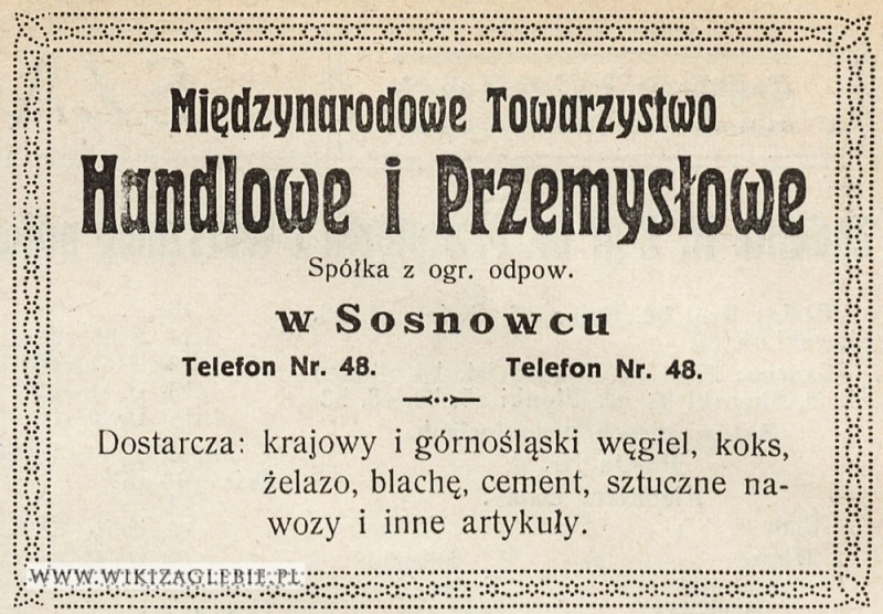 Plik:Reklama-1922-Sosnowiec-Międzynarodowe-Towarzystwo-Handlowe-Przemysłowe.jpg