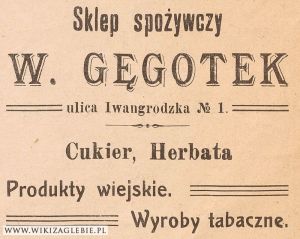 Reklama 1913 Sosnowiec Sklep spożywczy Gęgotek.jpg