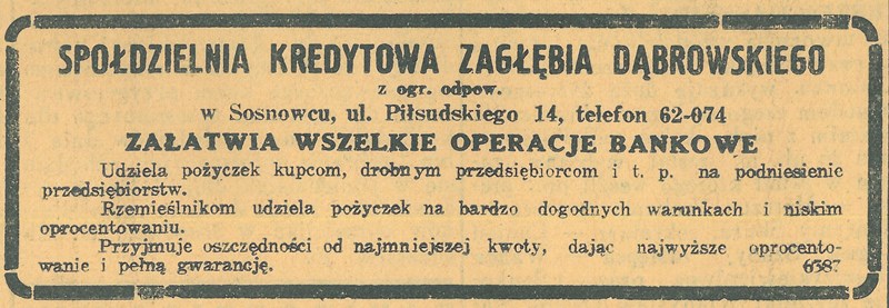 Plik:Reklama 1936 Sosnowiec Spółdzielnia Kredytowa Zagłębia Dąbrowskiego (01).jpg