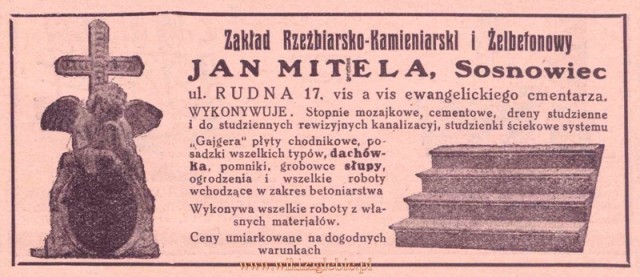 Plik:Reklama 1931 Sosnowiec Zakład Rzeźbiarsko-Kamieniarski i Żelbetowy Jan Mitela 01.jpg