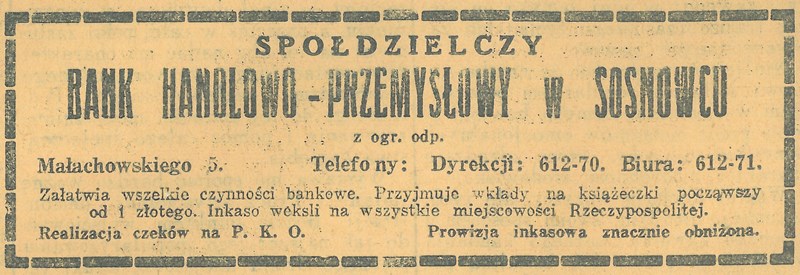 Plik:Reklama 1936 Sosnowiec Spółdzielczy Bank Handlowo-Przemysłowy (01).jpg