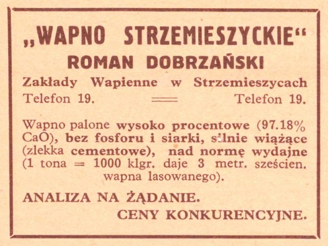 Plik:Reklama 1931 Dąbrowa Górnicza Zakłady Wapienne w Strzemieszycach Roman Dobrzański 01.jpg