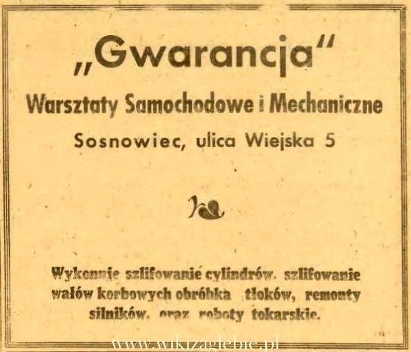 Plik:Reklama 1945 Sosnowiec Warsztaty Samochodowe i Mechaniczne Gwarancja 01.JPG