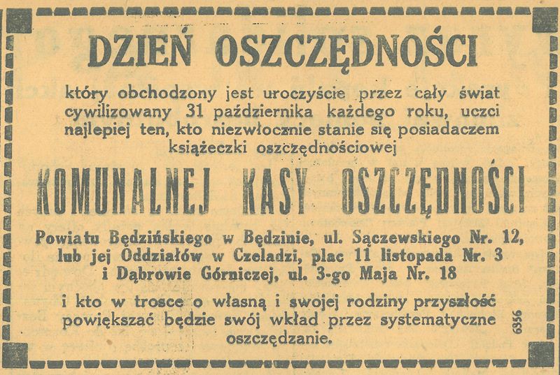 Plik:Reklama 1936 Będzin Komunalna Kasa Oszczędności (01).jpg