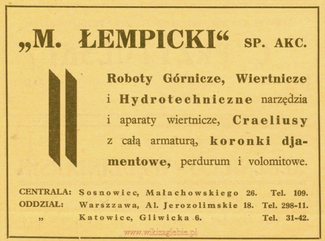 Plik:Reklama 1931 Sosnowiec M. Łempicki Sp. Akc. 01.jpg