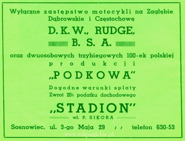 Plik:Reklama 1939 Sosnowiec Sklep Sportowy Stadion 01.jpg