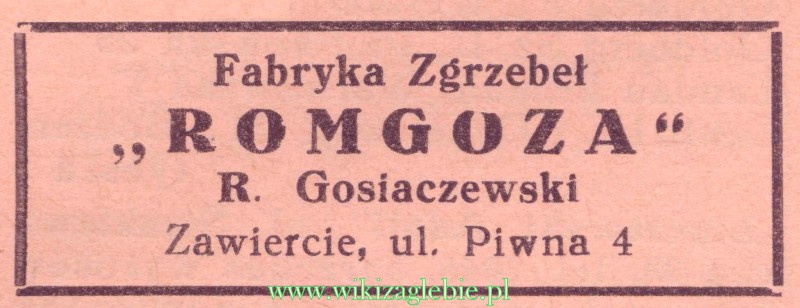 Plik:Reklama 1937 Zawiercie Fabryka Zgrzebeł Romgoza R. Gosiaczewski 01.jpg