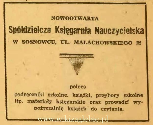Plik:Reklama 1945 Sosnowiec Spółdzielcza Ksiegarnia Nauczycielska 01.JPG