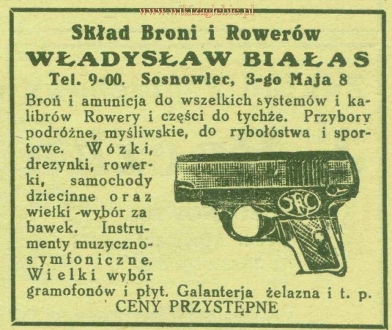 Plik:Reklama 1931 Sosnowiec Skład Broni i Rowerów Władysław Białas 01.jpg