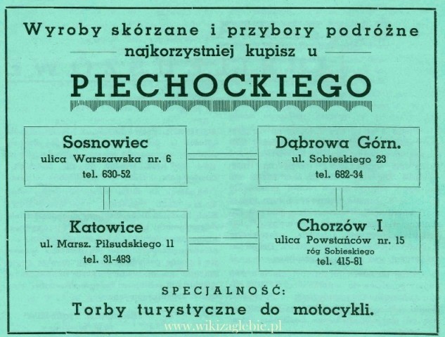 Plik:Reklama 1939 Sosnowiec Wyroby Skórzane i Przybory Podróżne Piechocki 01.jpg
