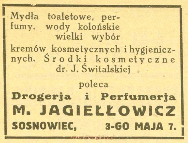 Plik:Reklama 1931 Sosnowiec Drogeria i Perfumeria M. Jagiełłowicz 01.jpg