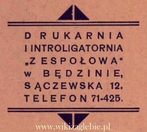 Plik:Reklama 1938 Będzin Drukarnia i Introligatornia Zespołowa 01.jpg