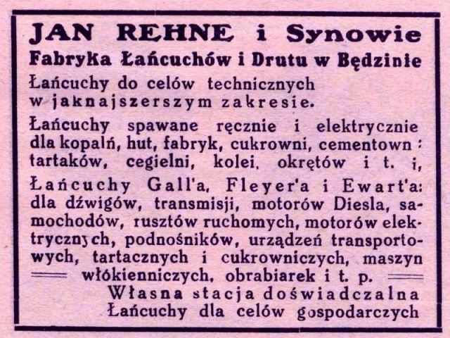 Plik:Reklama 1931 Będzin Fabryka Łańcuchów i Drutu Jan Rehne i Synowie 01.jpg