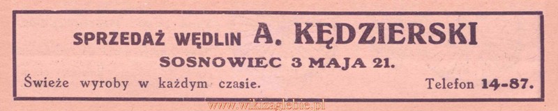 Plik:Reklama 1931 Sosnowiec Sprzedaż Wędlin A. Kędzierski 01.jpg