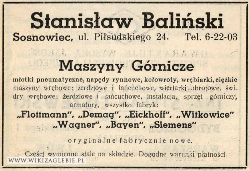 Plik:Reklama 1938 Sosnowiec Baliński Maszyny Górnicze.jpg