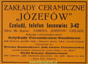 Reklama 1934 Czeladź Zakłady Ceramiczne Józefów 01.jpg