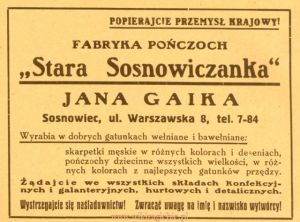 Reklama 1931 Sosnowiec Fabryka Pończoch Stara Sosnowiczanka Jan Gaik 01.jpg