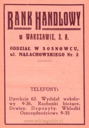 Reklama 1931 Sosnowiec Bank Handlowy Oddział Sosnowiec 01.jpg