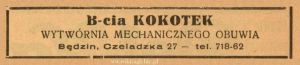 Reklama 1938 Będzin Wytwórnia Mechanicznego Obuwia Bracia Kokotek 01.jpg