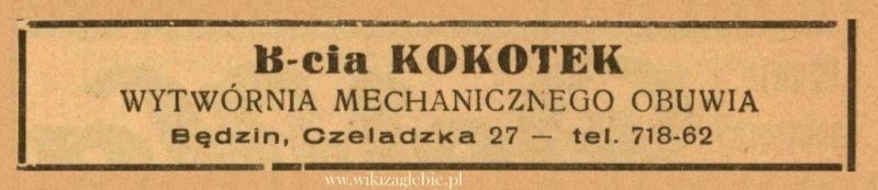 Plik:Reklama 1938 Będzin Wytwórnia Mechanicznego Obuwia Bracia Kokotek 01.jpg