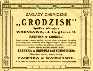 Reklama 1921 Będzin Sosnowiec Zakłady Chemiczne Grodzisk 01.JPG