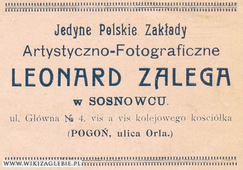 Plik:Reklama 1913 Sosnowiec Zakład Fotograficzny Zalega.jpg
