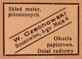 Reklama 1938 Sosnowiec Skład Materiałów Piśmiennych W. Czechowski 01.jpg
