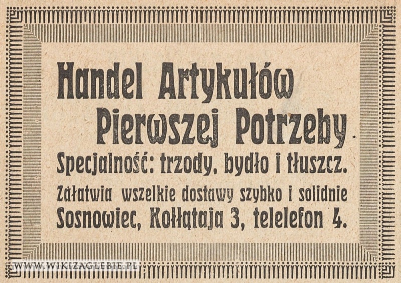 Plik:Reklama-1922-Sosnowiec-Handel-Artykułów-Pierwszej-Potrzeby.jpg