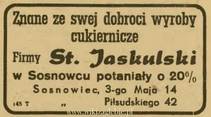 Reklama 1945 Sosnowiec Cukiernia St. Jaskulski 01.JPG
