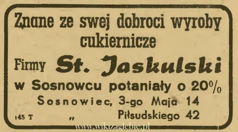 Plik:Reklama 1945 Sosnowiec Cukiernia St. Jaskulski 01.JPG