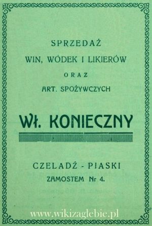 Reklama 1938 Czeladź Sprzedaż Win, Wódek i Likierów Wł. Konieczny 01.jpg