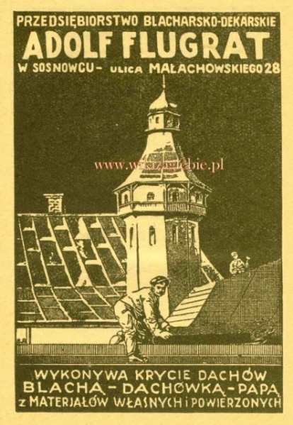 Plik:Reklama 1931 Sosnowiec Przedsiębiorstwo Blacharsko-Dekarskie Adolf Flugrat 01.jpg