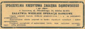 Reklama 1936 Sosnowiec Spółdzielnia Kredytowa Zagłębia Dąbrowskiego (01).jpg