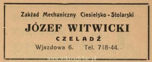 Reklama 1938 Czeladź Zakład Mechaniczny Ciesielsko-Stolarski Józef Witwicki 01.jpg