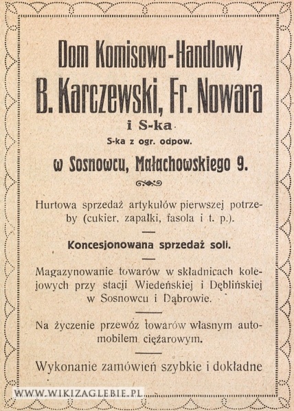 Plik:Reklama-1922-Sosnowiec-Dom-Komisowo-Handlowy-Karczewski.jpg